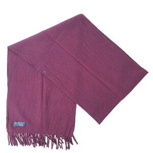 BURBERRY London Vintage Solid Plaid Knit 100% Lambs Wool Fringe Maroon SCARF